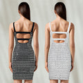 C7198 cross-border   fashion women's sexy dress slim fit rhinestone embellished cami dress
