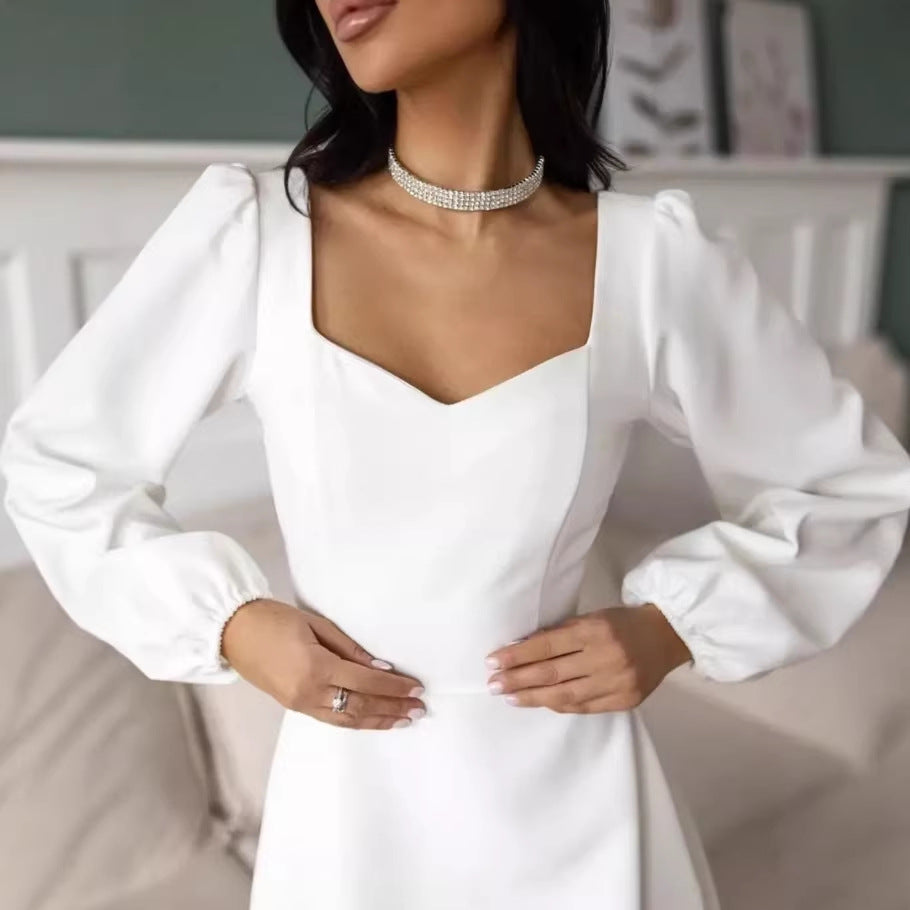 spring/autumn new arrivals: european and american style tenu white long-sleeve dress - perfect for cross-border  sales