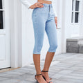 Fashion cross-border export  independent station new arrival washed american fashioncasual high elastic denim mid-length pants for women