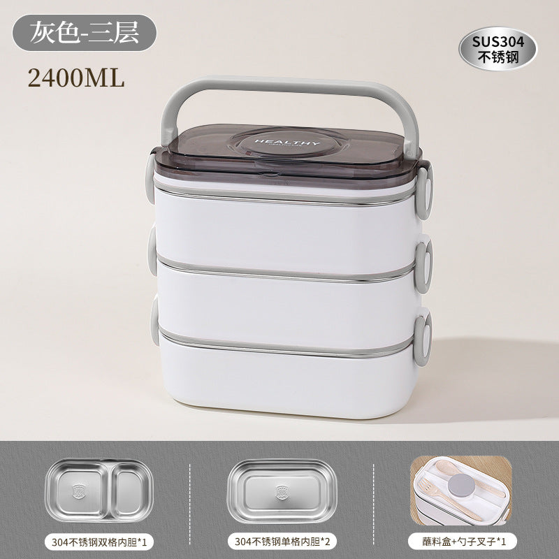304 stainless steel multi-layer lunch box, office workers can enter the microwave oven for lunch, heat preservation lunch box, student bento box