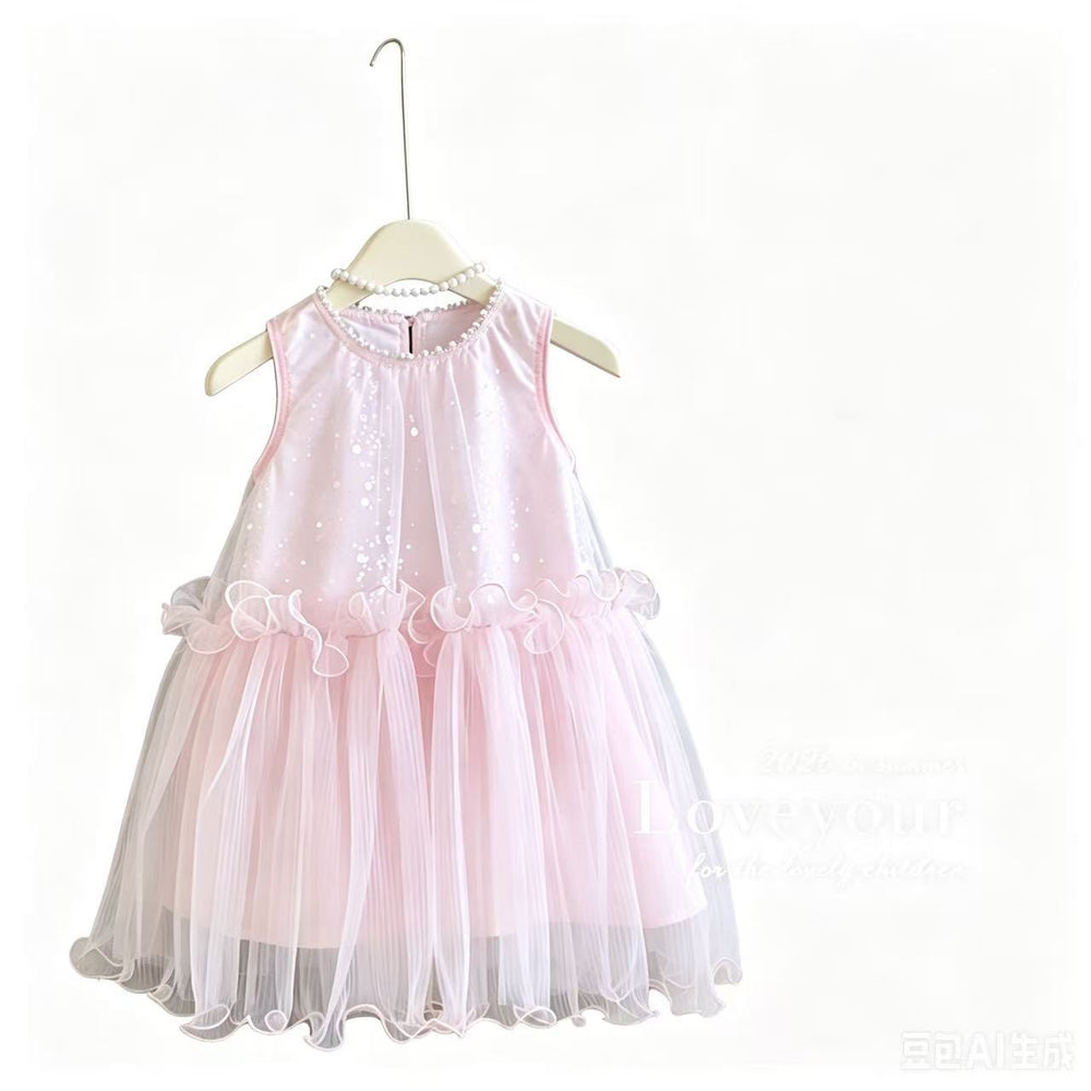 Princess dress  new girls' dress summer chic girls' skirt little girl's stunning sequin mesh dress