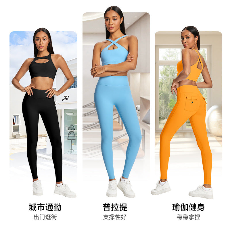 eco-friendly nylon high-stretch yoga set - versatile outdoor sports & fitness apparel with beautiful back design yoga bra