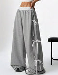 fashion women's  new casual drawstring sweatpants with bow detail and color block design (suitable for europe and the us)