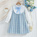 New spring/autumn girls' lace-trimmed shirt dress - two-piece look, gentle & elegant, chanel-inspired style with bow tie