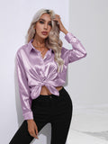Hot-selling real shot: women's satin shirt - faux silk long sleeve blouse, new spring/summer collection, european & american cross-border women's fashion