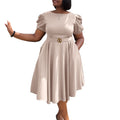 C8601 cross-border women's fashion: european & american  style - round neck, elegant, figure-flattering, a-line dress with puff sleeves and a flowy skirt