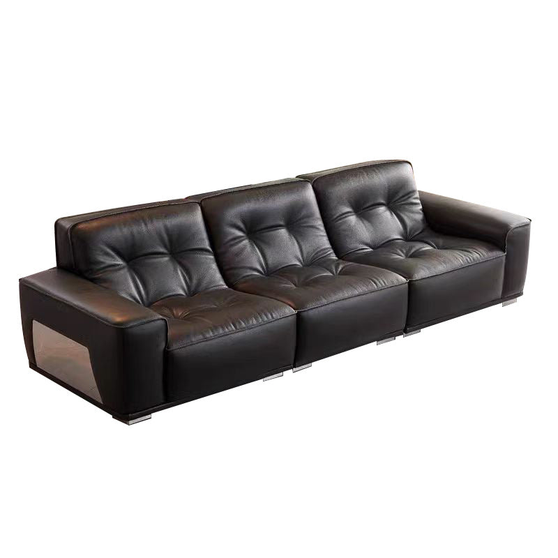 Italian normcore genuine leather sofa large apartment living room large black cow sofa 2025 new arrivalretro black diamond sofa