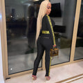 e-commerce source factory, independent station hot-selling european and american women's clothing, sexy letter print striped patchwork jumpsuit