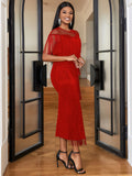 Am210516 mesh patchwork tassel high waist plus size slim fit casual bodycon dress - women's dress