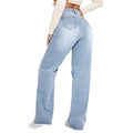 Fashion cross-border hot girl style big hole wide leg jeans women's light blue washed loosestraight-legmoppants