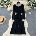 Elegant and high-end beaded round neck long sleeve knitted midi dress - women's autumn slim-fit inner layer sweater dress