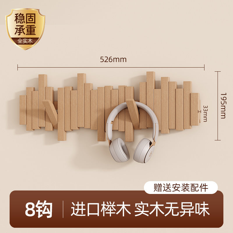 Solid wood piano key hanging hanger, entrance wall hanging, no punching, strong and durable storage, hanging bag, coat rack