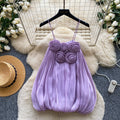 French-style 3d floral bandeau satin camisole - women's summer high-end music festival outfit top