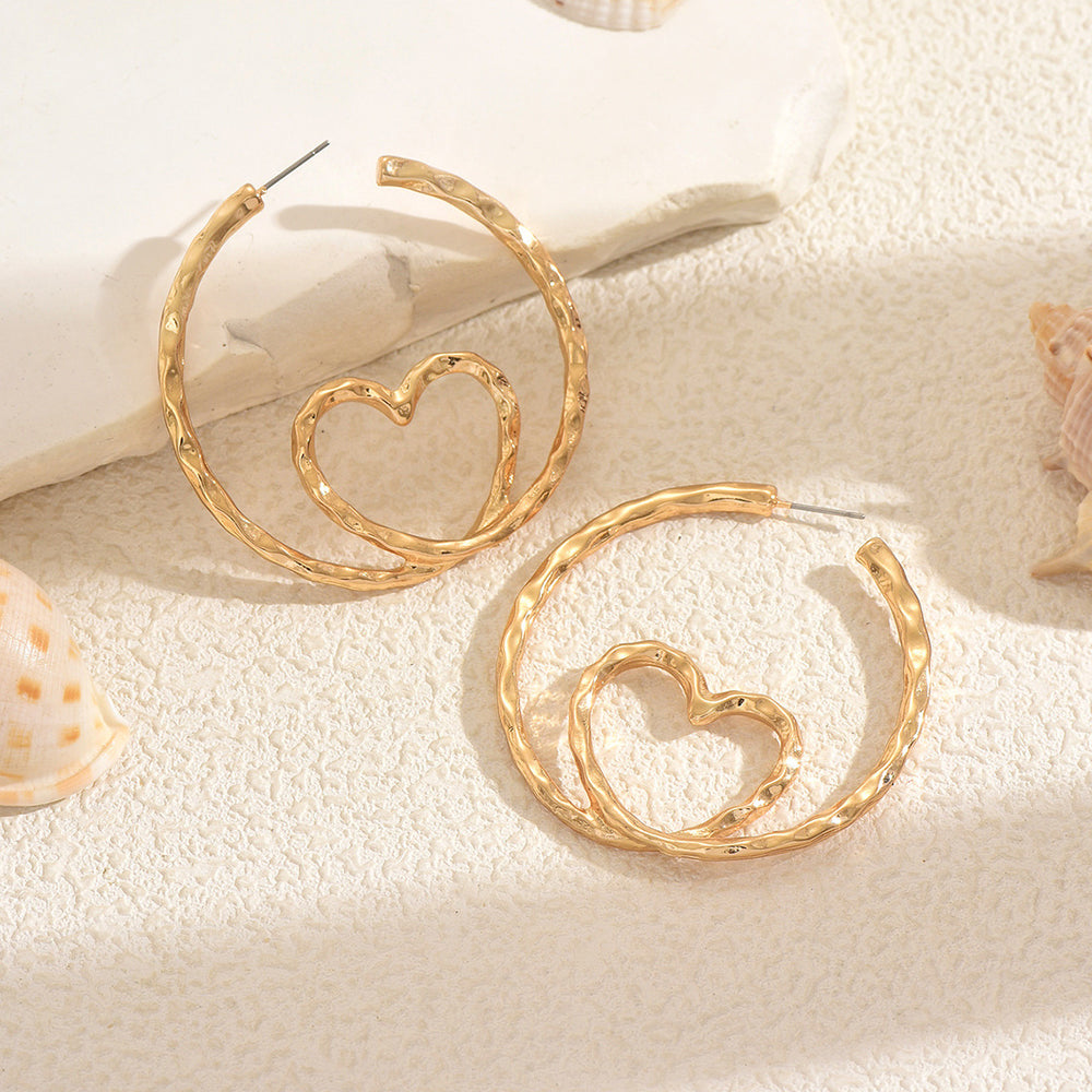 Wholesale gold earrings: european & american cross-border jewelry accessories - new, niche, light luxury, high-end, minimalist hoop & heart drop earrings for women
