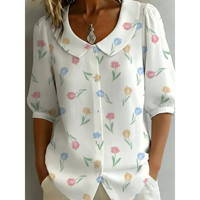 Independent station new arrivalfashion doll collar lapel shirt pure colorcasual button shirt