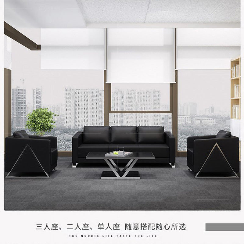 Business black leather office sofa casual reception room three-seater modular sofa lounge minimalist sofa