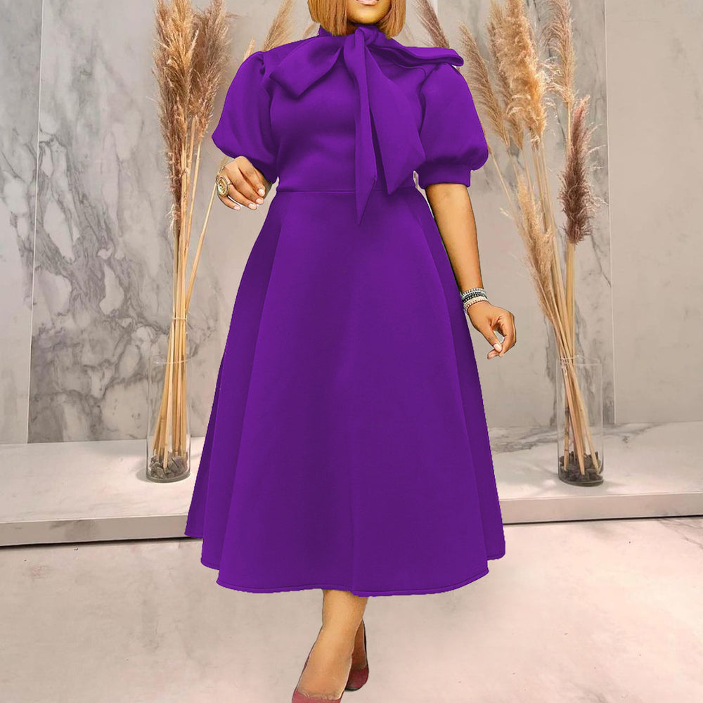 Plus size european and american women's clothing -  &  fashion: bubble sleeve, bow detail, maxi/midi length, export dress