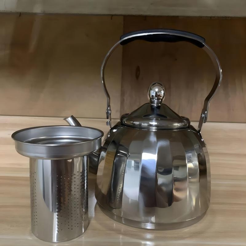 Export middle east stainless steel ling pattern kettle golden teapot hotel thickened large capacity handle water kettle tea kettle manufacturer