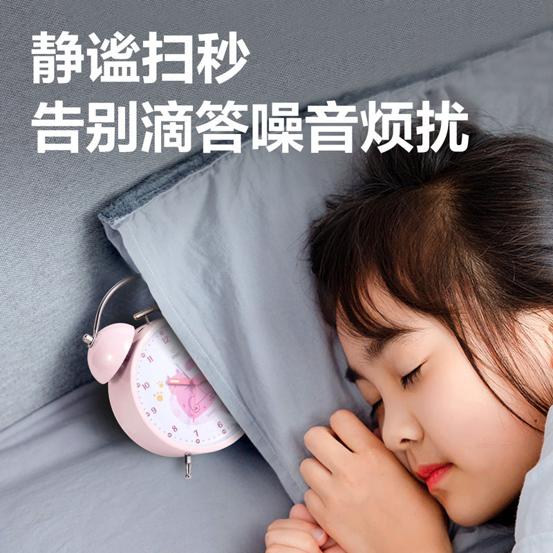 Deli 8836 Pointer Bell Alarm Clock Student Silent Luminous Lighting Tapping Alarm Clock Moe Moe Appearance Alarm Clock