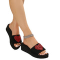 Beach slippers women's wedge heel thick sole one-line slippers women's summer fashionoutwearplatform shoeseasiest for match peach heart high heel sandals for women