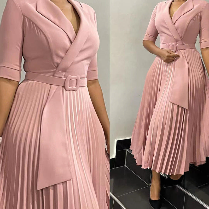 C8599exportfall and winternew arrivalwomen's olfashion suit collar pleated waistplus size africandress