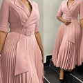 C8599exportfall and winternew arrivalwomen's olfashion suit collar pleated waistplus size africandress