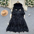 Miya european and american dress women's  autumn high-end slimming waist ruffle lantern sleeve pleated maxi dress
