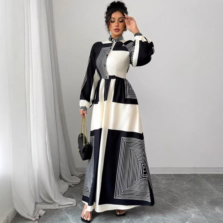 European and american women's clothing  new arrival: export-grade printed pleated fashion tie-up casual plus size african dress