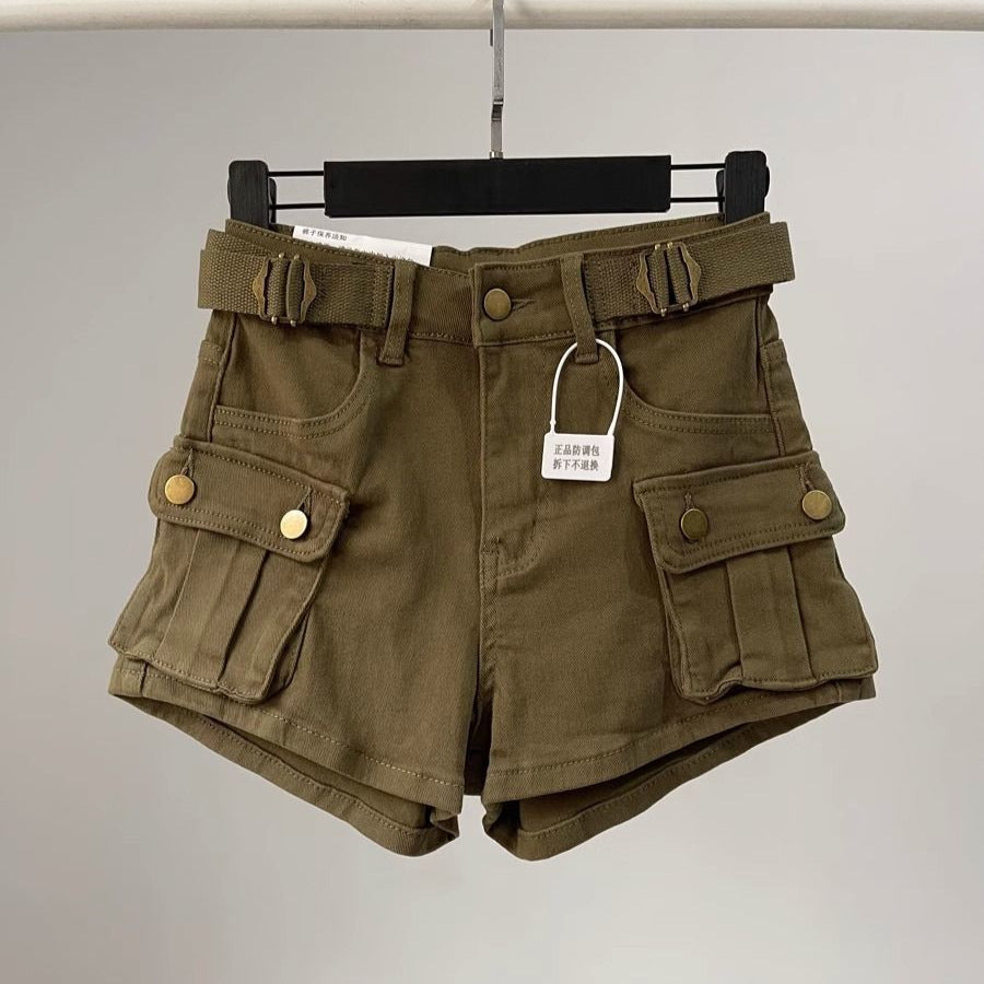 American retroworkwear hot girl hot pants denim shorts women's new arrival summer high waistloose pantspetitesstraight-leg pants