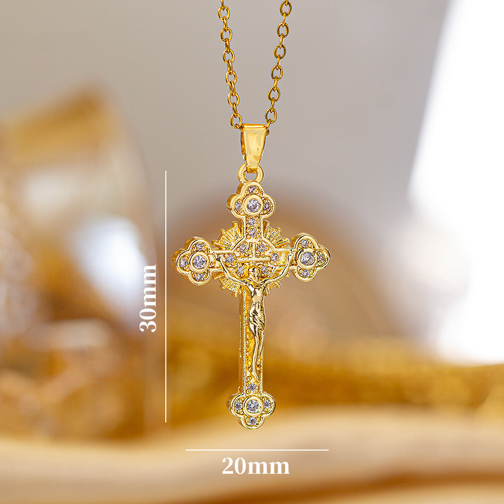 popular copper micro-embedded accessible luxury cross necklace for women fashioneasiest for matchelegant non-fading clavicle chain jewelry