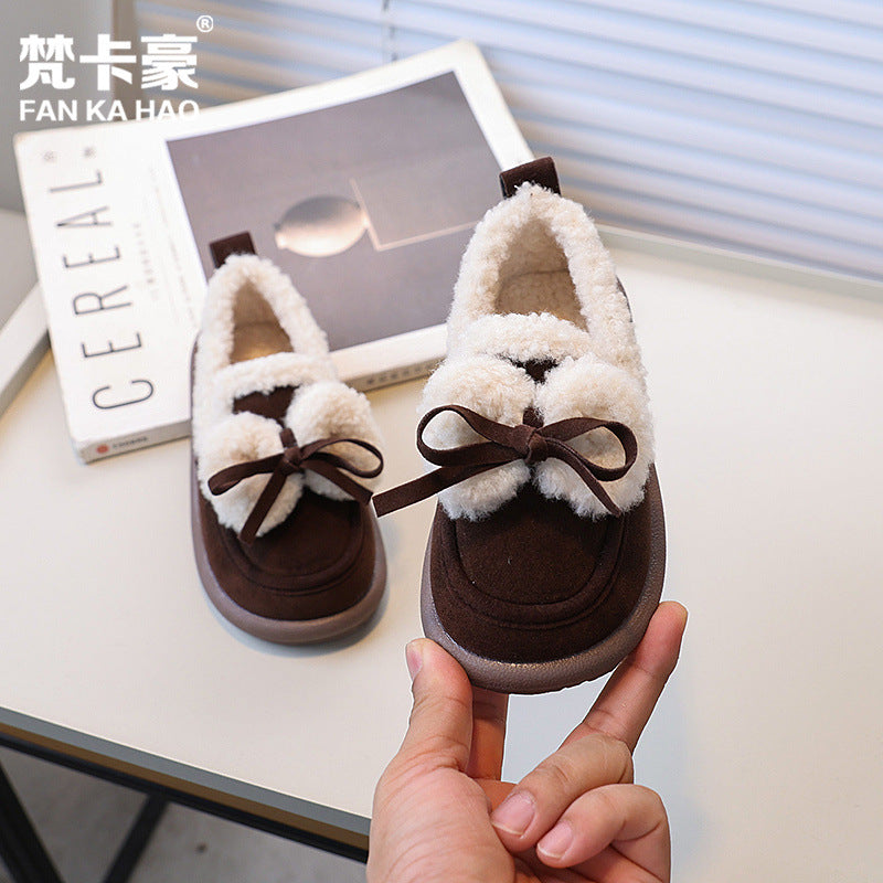 Vancahao kids cotton shoes winternew arrivalgirlsmoke plussheep fur shoes soft bottomretro bean shoes