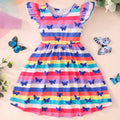 Kids' flutter sleeve dinosaur tie-dye butterfly rainbow a-line dress