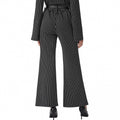 retrostripeshigh waistslimming look flared pants  spring new arrivalpolo collar shirttwo-piece set