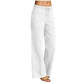 european and american cross-border women's linen-look fashion casual loose comfort solid color straight-leg pants with pockets wide-leg trousers