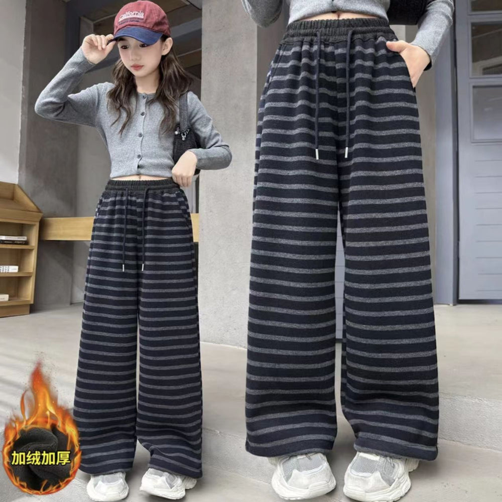 Girlwinterfleece-linedthickened850g rabbit stuffed tethered sweatpants for winter baby girl trendystripes pants
