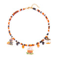 Halloween necklace wholesale fashion funny pumpkin ghost cat pendant horror contrast color rice beads string clavicle chain
