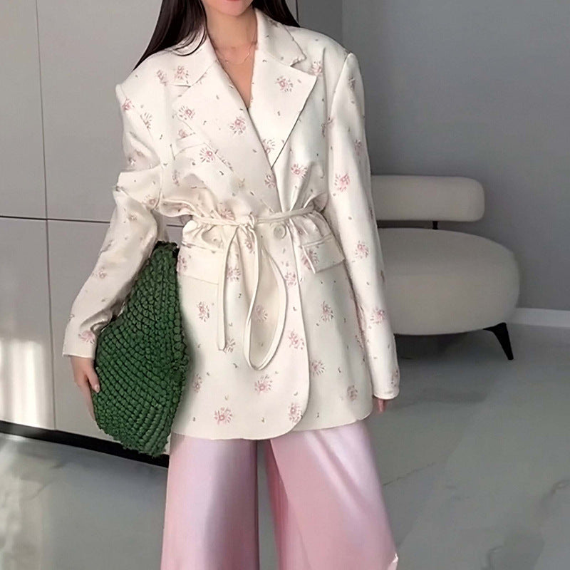 cross-border e-commerce women's fashion: european and american summer new arrivals - stylish, figure-flattering, tie-waist, versatile v-neck blazer jacket