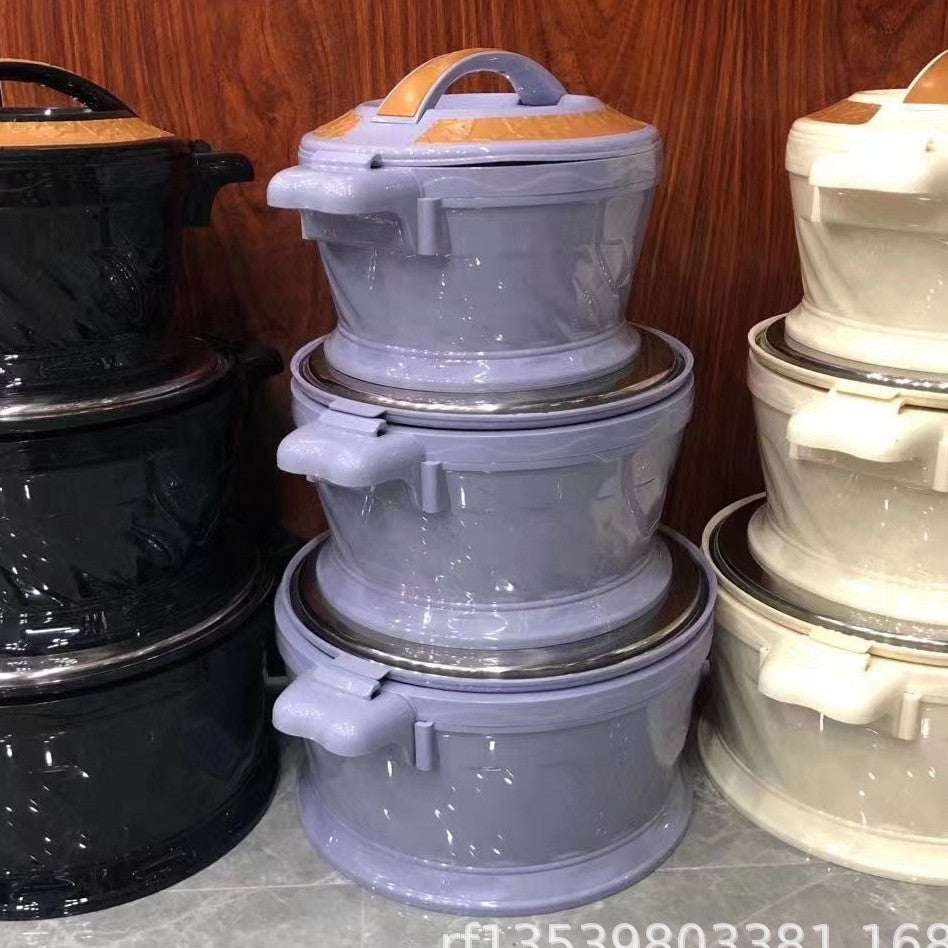 supply of foreign trade 3-piece flower blue thermal insulation box 3pcs 2.2l 4.2l 5.2l large capacity thermal insulation pot