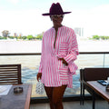European and american cross-border women's fashion:  autumn new collection - striped crew neck long sleeve shirt and wide leg shorts set