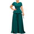 D3371 european and american cross-border summer elegant fashion plus size short sleeve ruffle top casual wide leg pants set