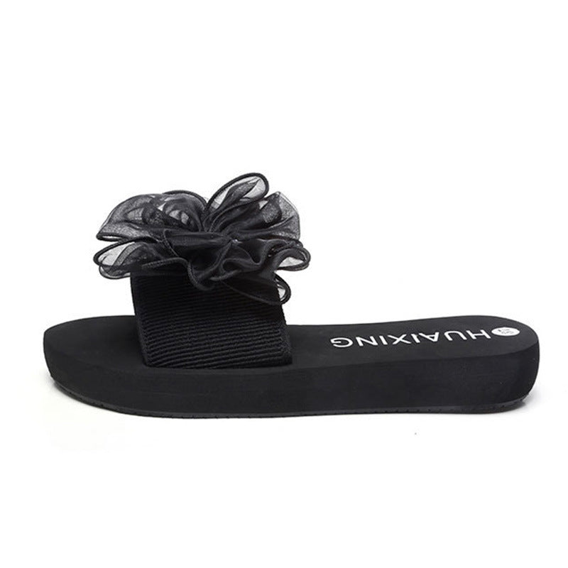 Shining joy new mid-heel thong sandals - non-slip, wear-resistant, thick-soled, bowknot beach thongs - summer comfortable women's sandals