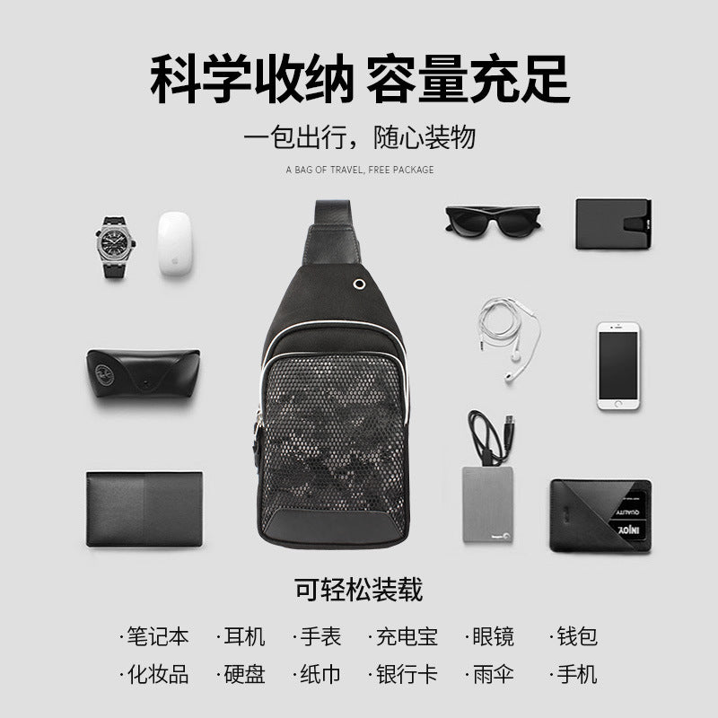 Customized trendy brand men's breast bag Oxford cloth sports shoulder lulu messenger bag multi-functional outdoor mobile phone bag custom
