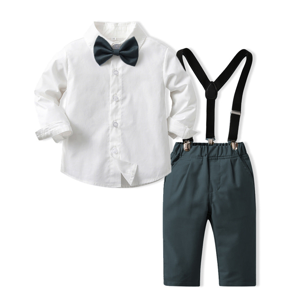 kidsautum new product kids clothing k-style boys suit cotton long sleeves white shirt overalls first birthday dress