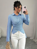 european and american cross-border  new spring sexy fashionable elegant long-sleeved button-down women's blouse