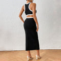 Fashion cross-border summer hot girl queen style round neck back cut outdress hip-covering slimming look slit sleeveless long skirt
