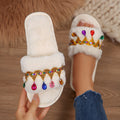 Thick sole fur slippers women's fall and winter indoor and outdoor 2025 new arrival tassel rhinestone stuffed slippers one-word cotton slippers women