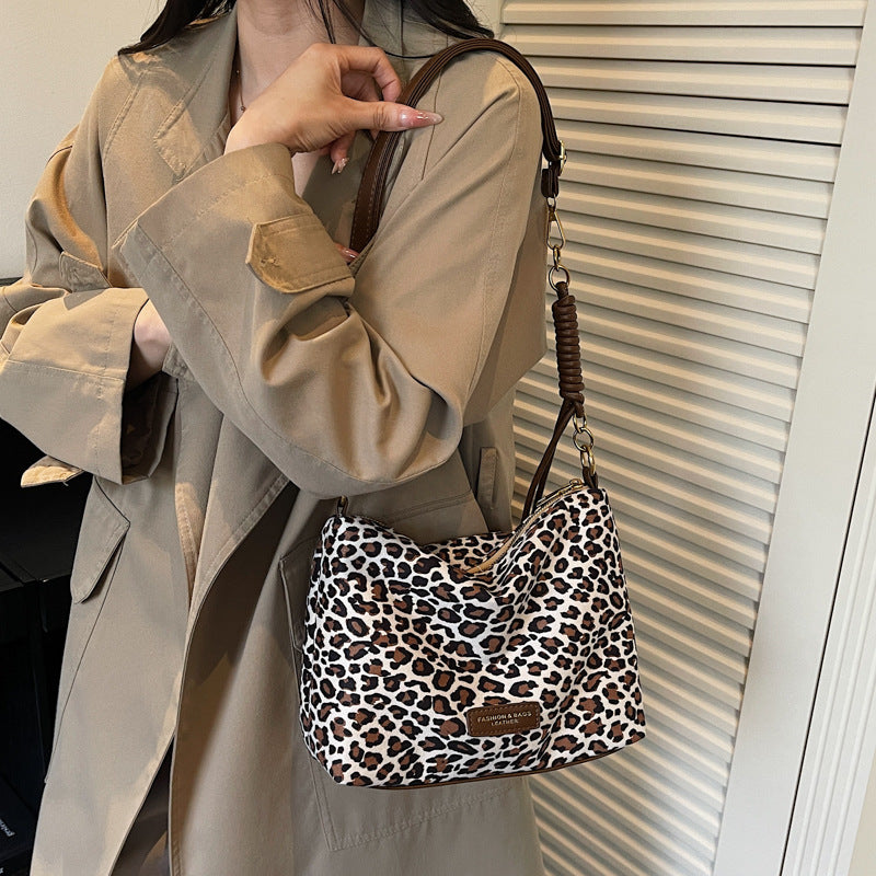 2025 new design leopard print shoulder & crossbody bag - large capacity tote bag - vintage effortless style fashion handbag