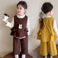 Girls' autumn collection: new top & wide-leg pants set - early autumn, cute bunny lace korean style outfit for girls (toddler to middle school)