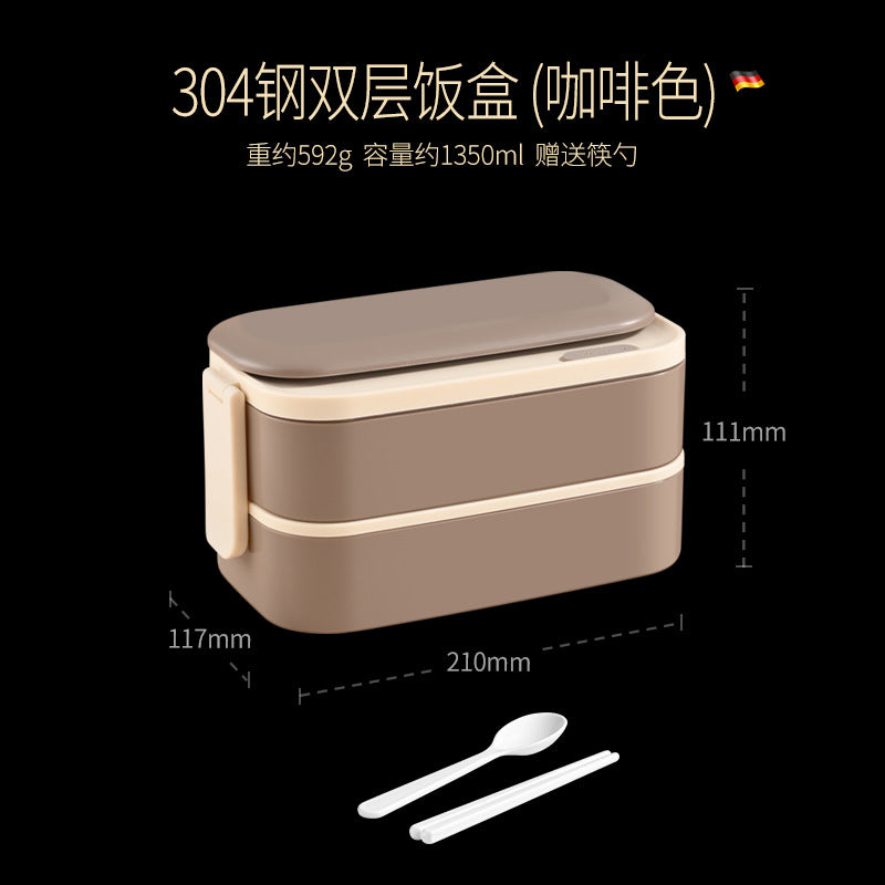 304 stainless steel thermal insulation lunch box Office workers can microwave oven can be heated portable lunch box Double-layer student lunch box