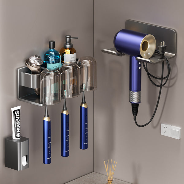 Toothbrush shelf, bathroom, no punching, wall-mounted electric tooth cup, mouthwash cup shelf, toothbrush, toothpaste shelf.